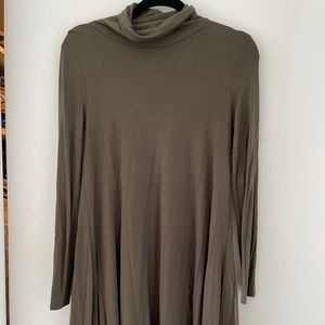 Olive Green Turtleneck Long Sleeve Dress